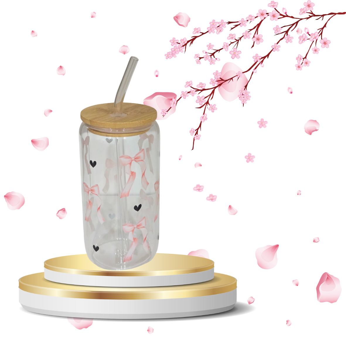 Verre noeud rose coeur noir