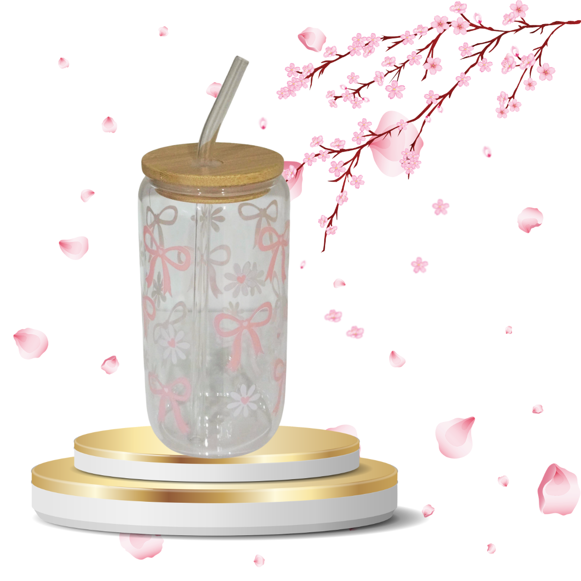 Verre noeud rose fleur blanche